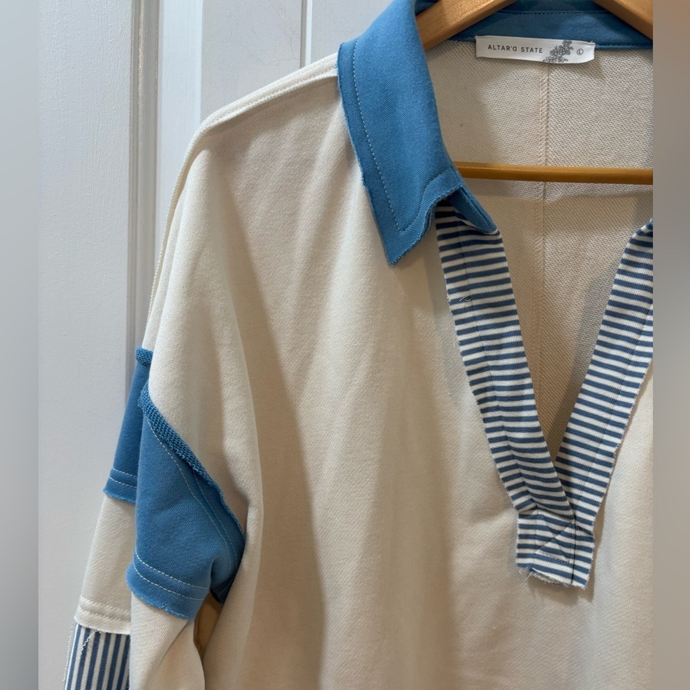 Altar'd State Blake Striped Polo Cropped Pullover Long Sleeve Size Large - Picture 3 of 7